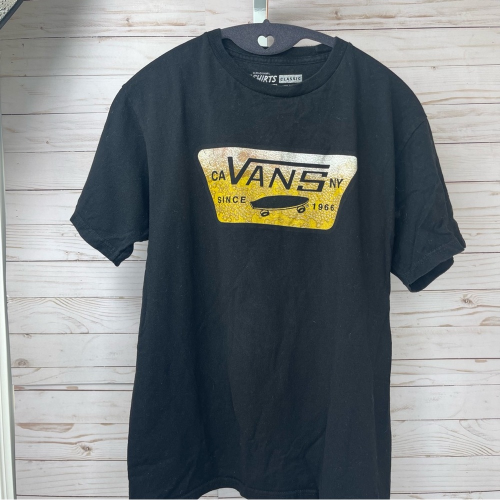 Vans Graphic Skateboarding Men’s Size Small Black Yellow Skateboard Logo T-Shirt